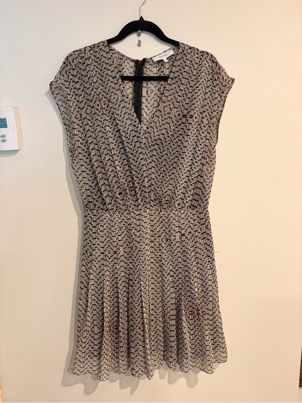Reiss Black and Beige Printed Mini Dress